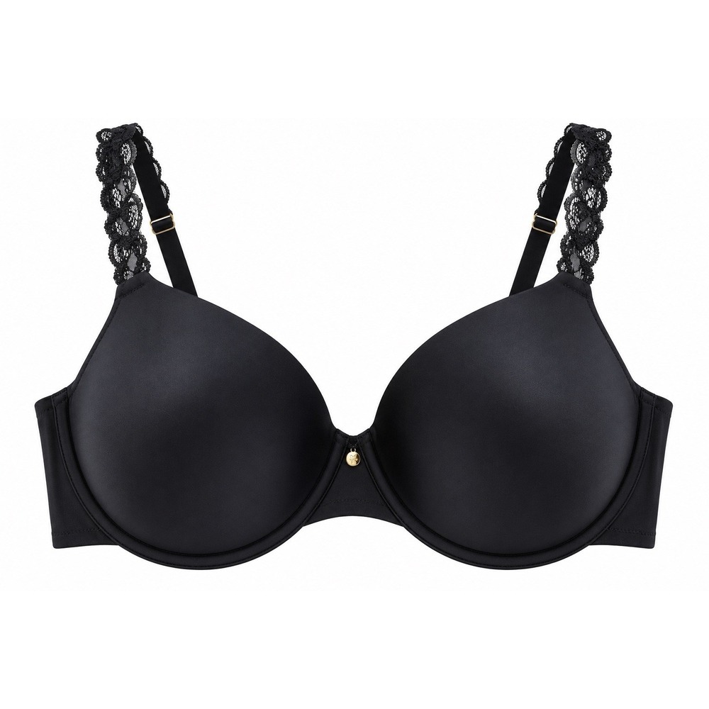 Natori Black Molded Cup Underwire Bra Lace Trim Straps 32DDD